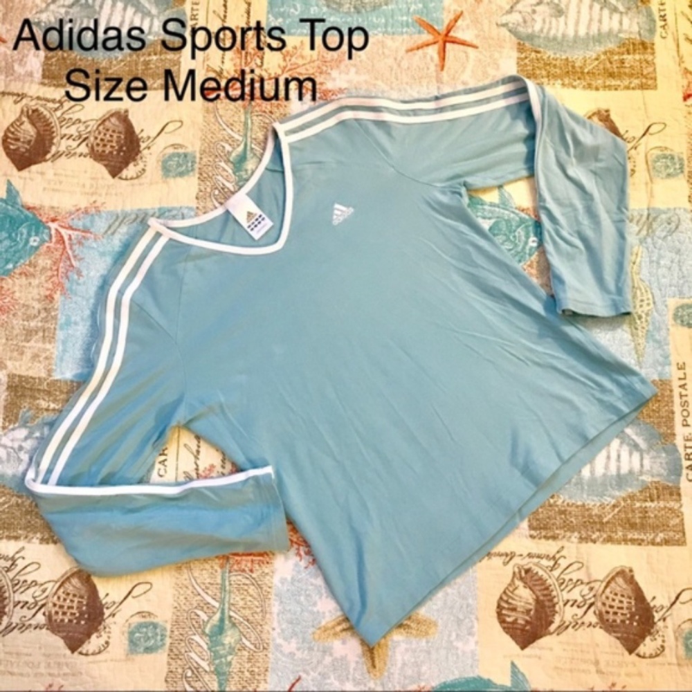 Adidas Long Sleeve Blue & White Sports Athleisure Shirt Size Medium - Picture 2 of 6